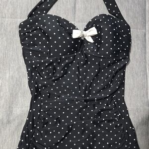 Unique Vintage Black One Piece with White Dots
